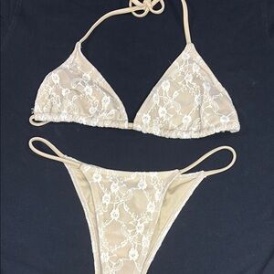 Cream Lace Bikini Set